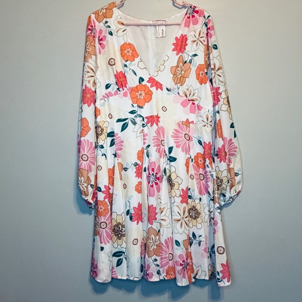 Floral Long Sleeve Dress in Pinks and Oranges Perfect for Spring